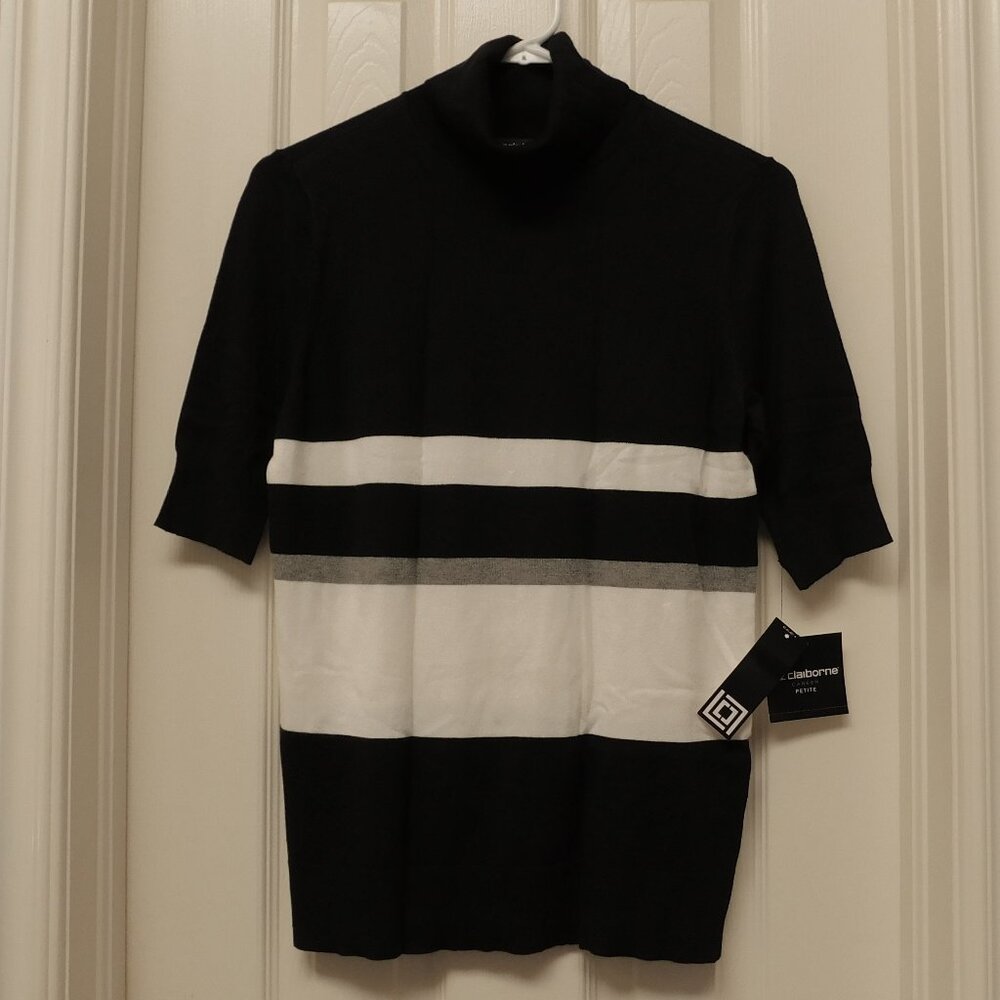 LIZ CLAIBORNE Career Black Multicolor Color Block Soft Turtleneck Sweater PM